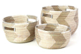 Set Of Three Silver And White Zigzag Nesting Basket